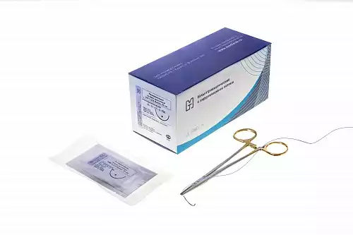 Полидиоксанон мононить фиолетовый USP 5/0 (МР1), длина нити 75 см, игла колющая длиной 16мм, изгиб 1/2