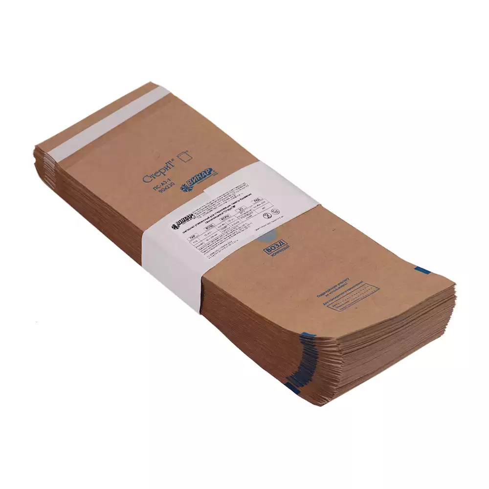 Пакет СтериТ, размер 90*230мм, бумажный, крафт, самоклеющийся, упаковка 100шт