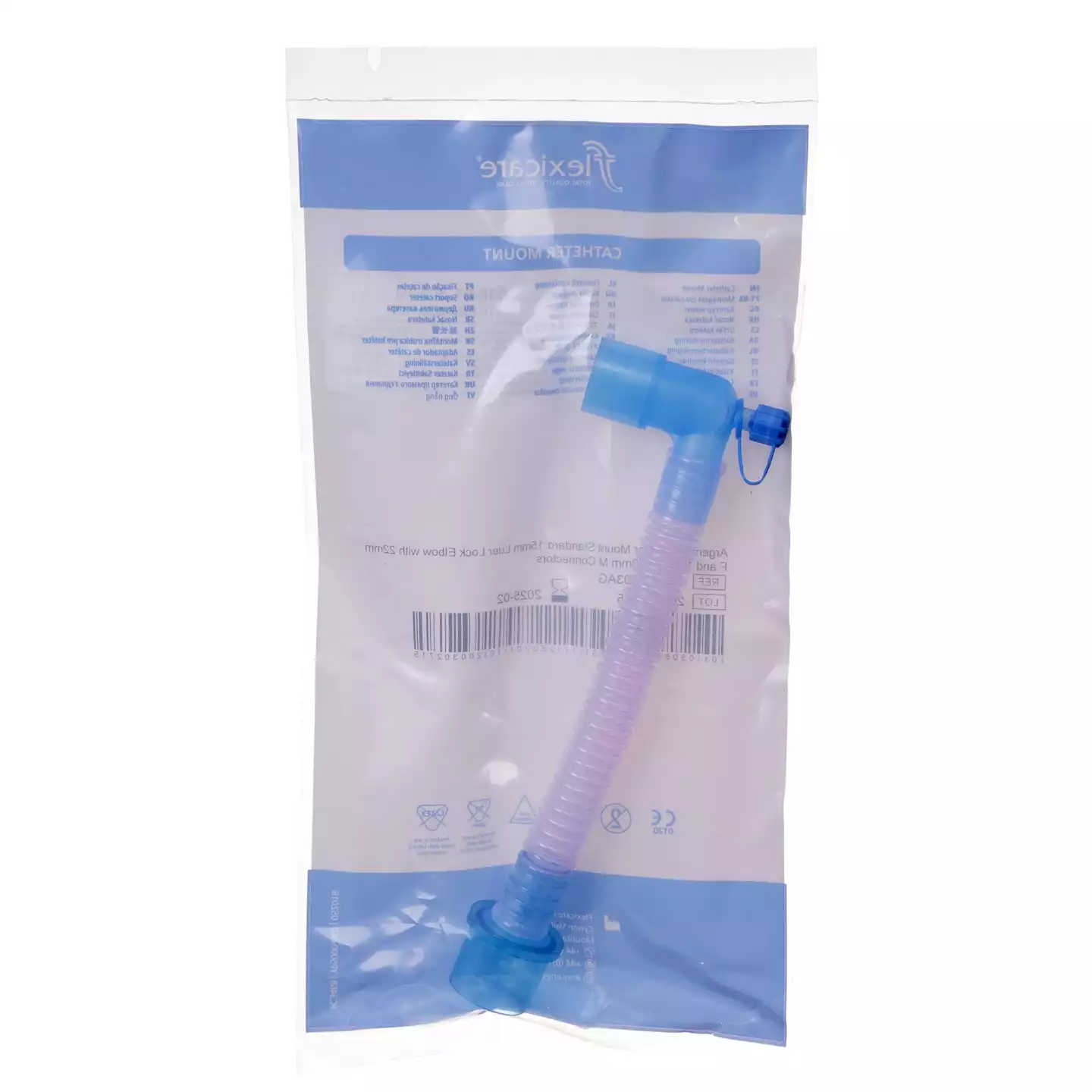 Переходник гибкий гофрированный 22F+15F/22M, угловой, порт Луер, с держателем для капнографии, гибкий шланг переходника  импрегнирован активными ионами серебра