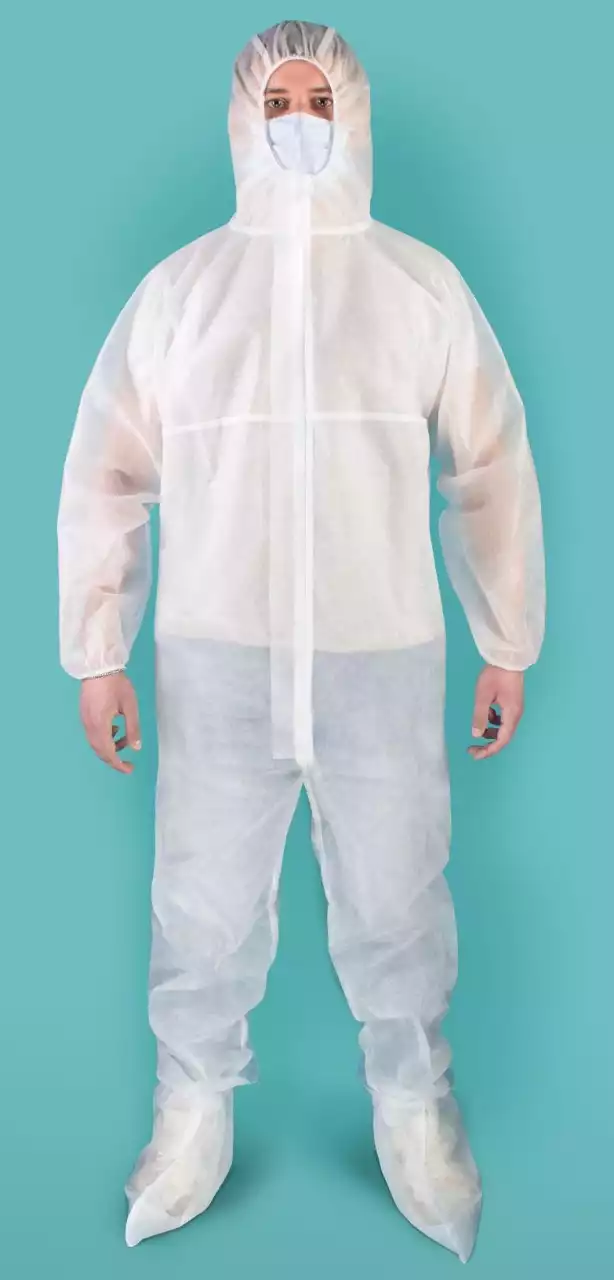 Комбинезон защитный, с капюшоном,рукава на резинке, застежка-молния, БЕЗ бахил, спанбонд 40г/м2, размер 52-54, рост 170-176см, нестерильный (без РУ)