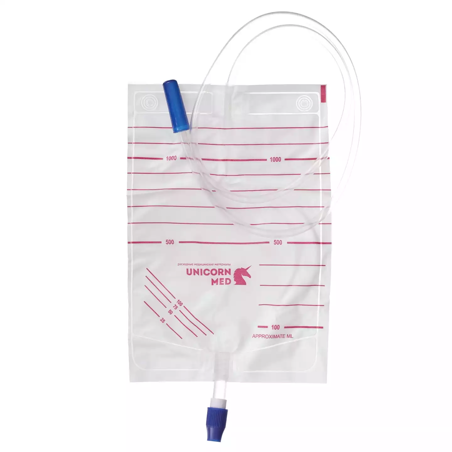 Мочеприемник объемом на 1000мл, с устройством для прикроватного крепления,с прямым сливом содержимого, стерильный