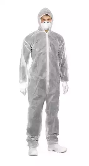 Комбинезон защитный, размер 52-54. с капюшоном,рукава на резинке, застежка-молния, БЕЗ бахил, спанбонд 40г/м2, нестерильный (с РУ)