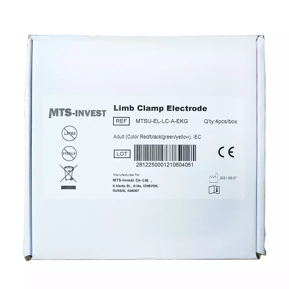 Электроды  для ЭКГ, клеммы на конечности, взрослые,  (Ag/AgCl), упаковка 4шт, многоразовые