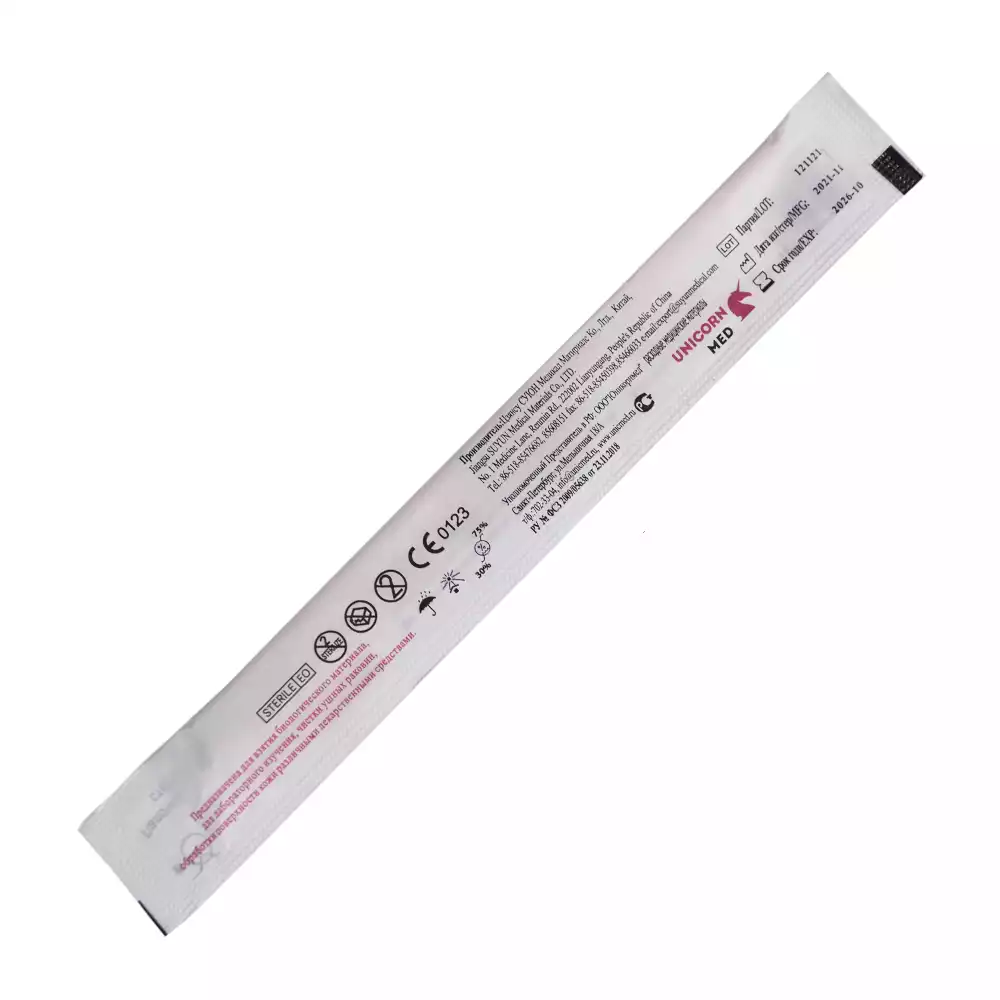 Зонд-тампон (дерево-хлопок), размер S, длина 15см, тампон 5*10мм, без пробирки, стерильный