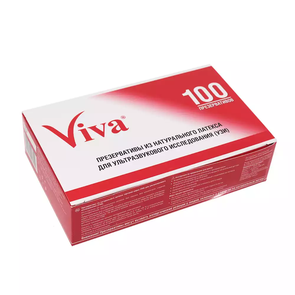 Презерватив Viva для УЗИ (без смазки, без накопителя) прозрачный, диаметр 28мм, одноразовый