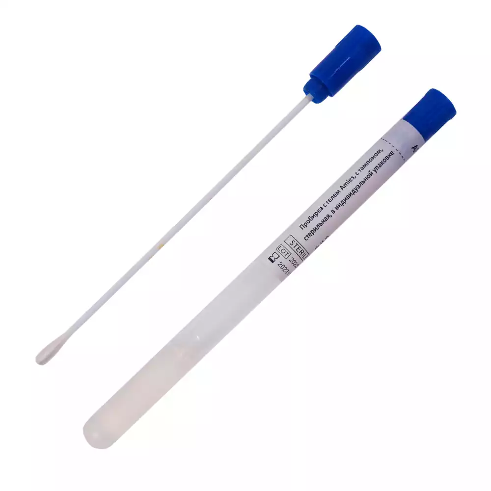 Зонд-тампон (сваб), пластик-вискоза, с транспортной средой Amies без угля, стерильный