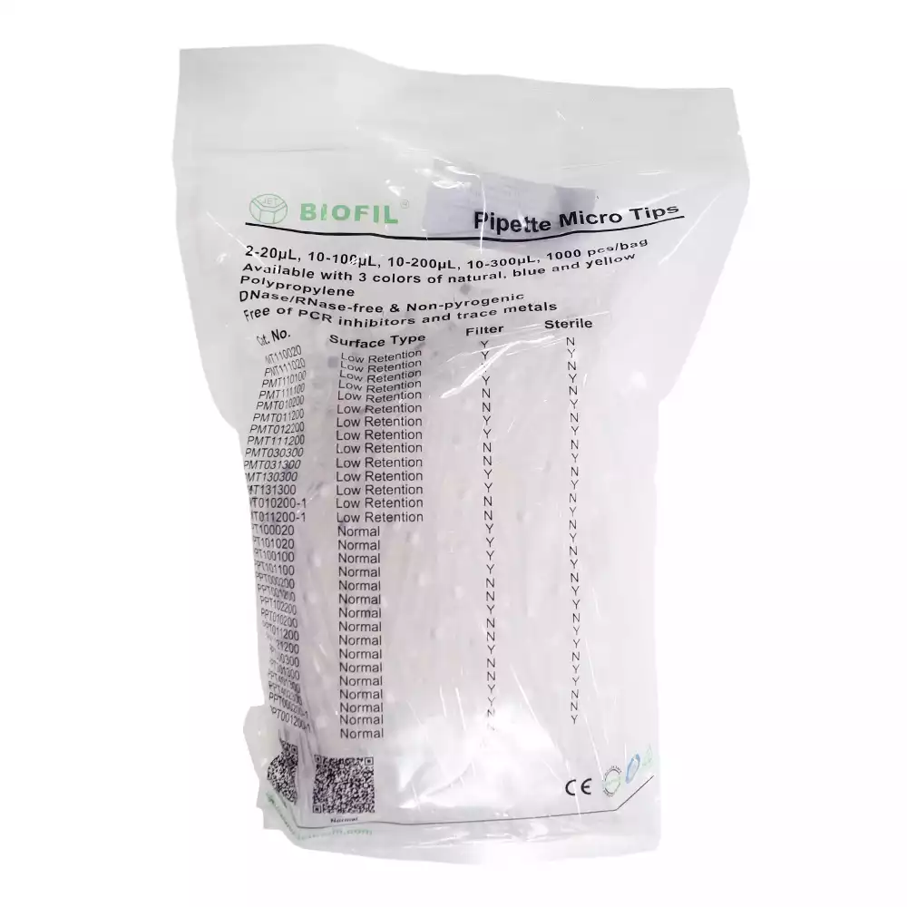 Наконечник для дозаторов 10-200 мкл, универсальный с фильтром, без ДНК-аз, РНК-аз, стерильный, упаковка 1000шт в пакете