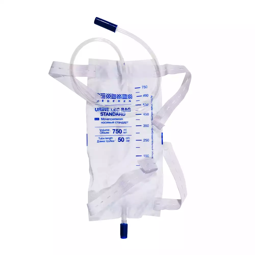 Мочеприемник носимый Стандарт 750мл, с выдвижным краном, взрослый, трубка 50см, одноразовый, стерильный
