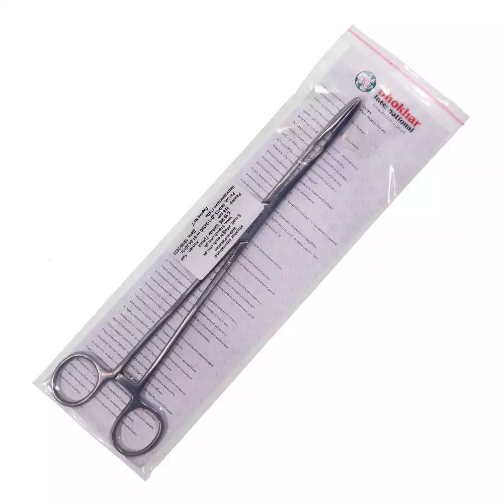 Корнцанг К-19-905, изогнутый, длина 260мм, длина рабочей части 71,5 мм, аналог Щ-20-2