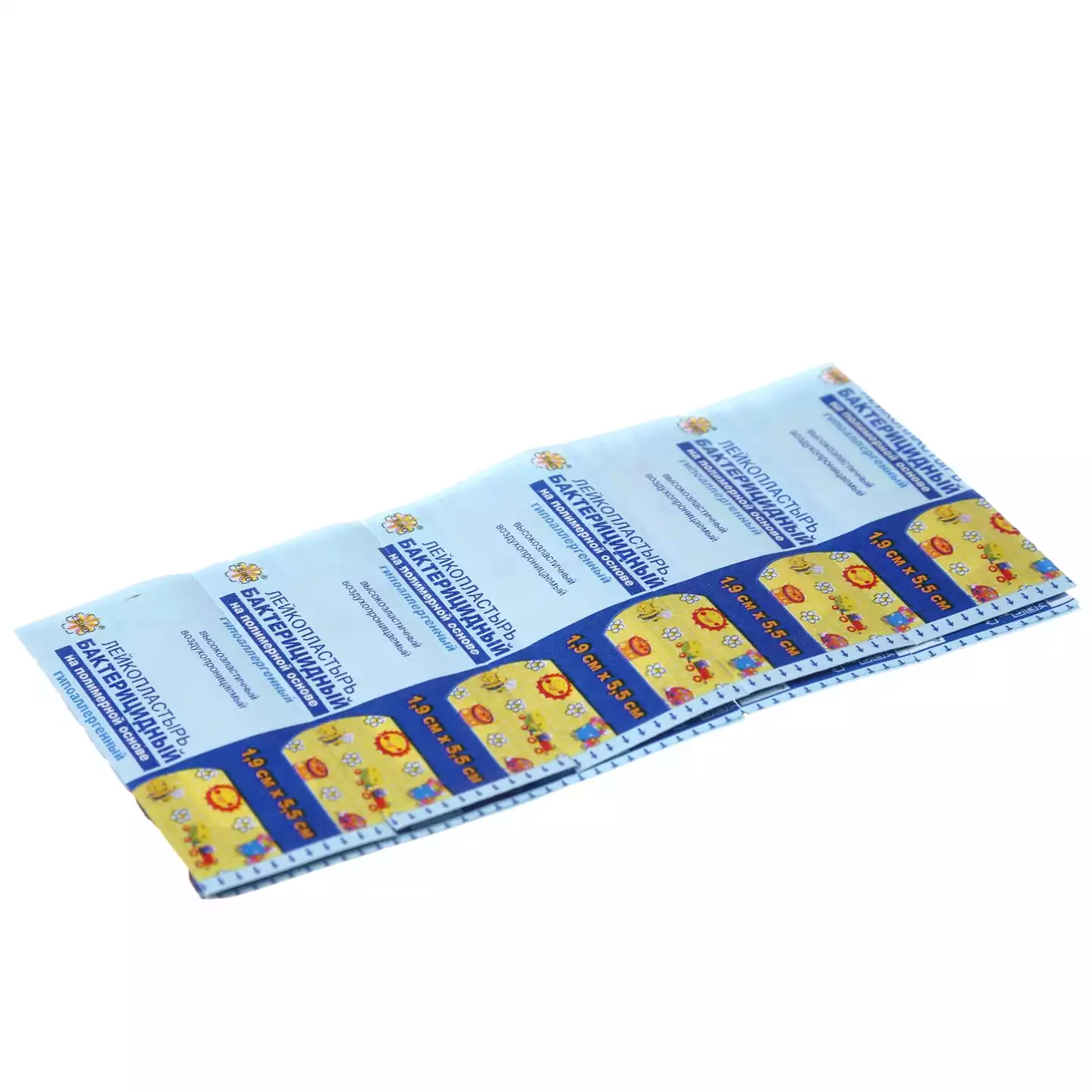 Лейкопластырь LEIKO бактерицидный, размер 1,9см*5,5см, с рисунком, на полимерной основе, гипоаллергенный, индивидуальная упаковка