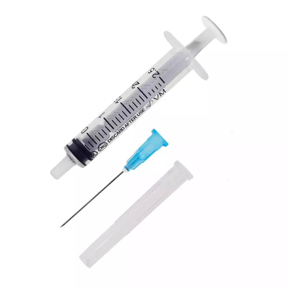 Шприц 2,0мл, 3-х компонентный, игла 23G (0,6*30мм) рядом, доп. шкала 2,5мл, стерильный