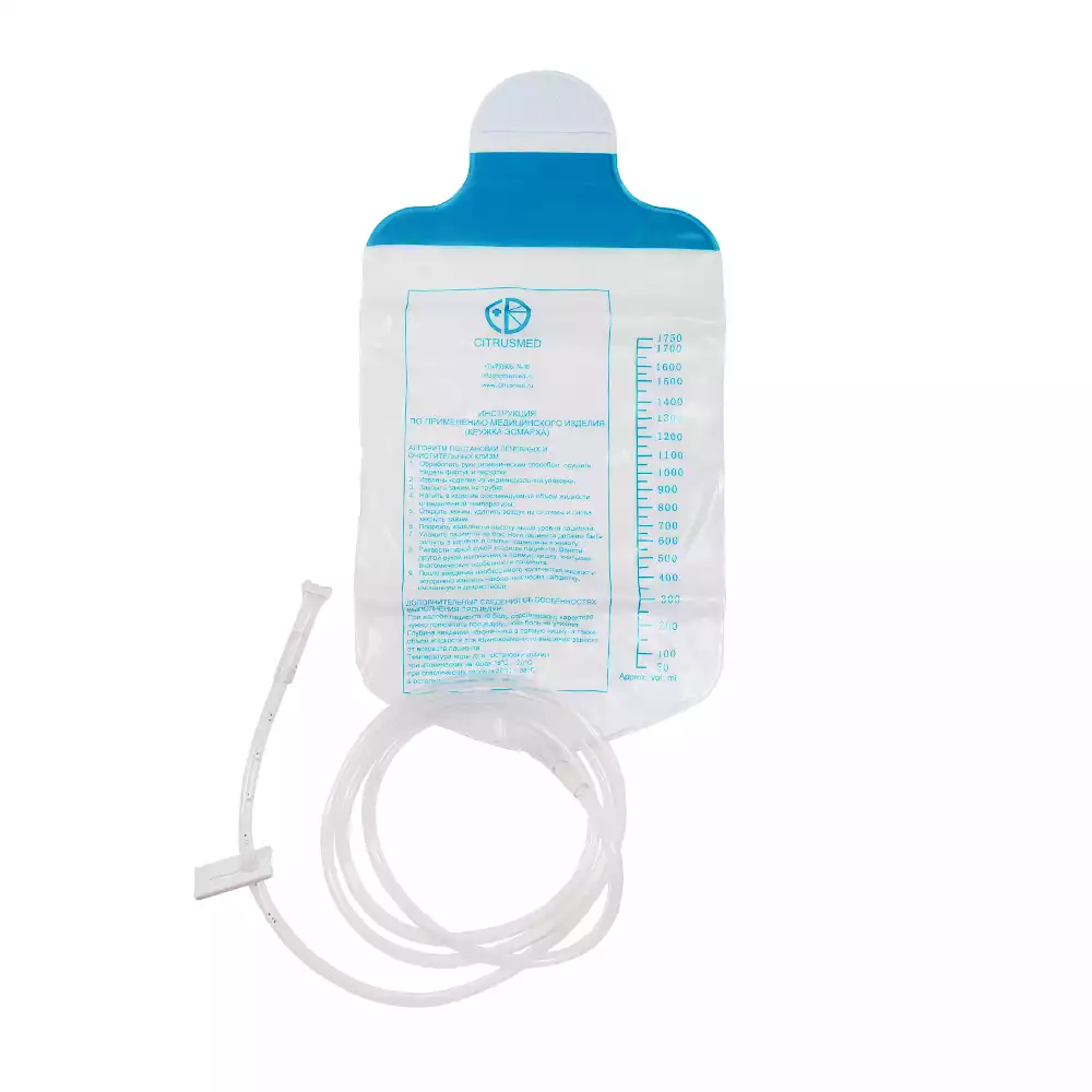 Кружка Эсмарха полимерная, объем 1,75л, одноразовая, стерильная