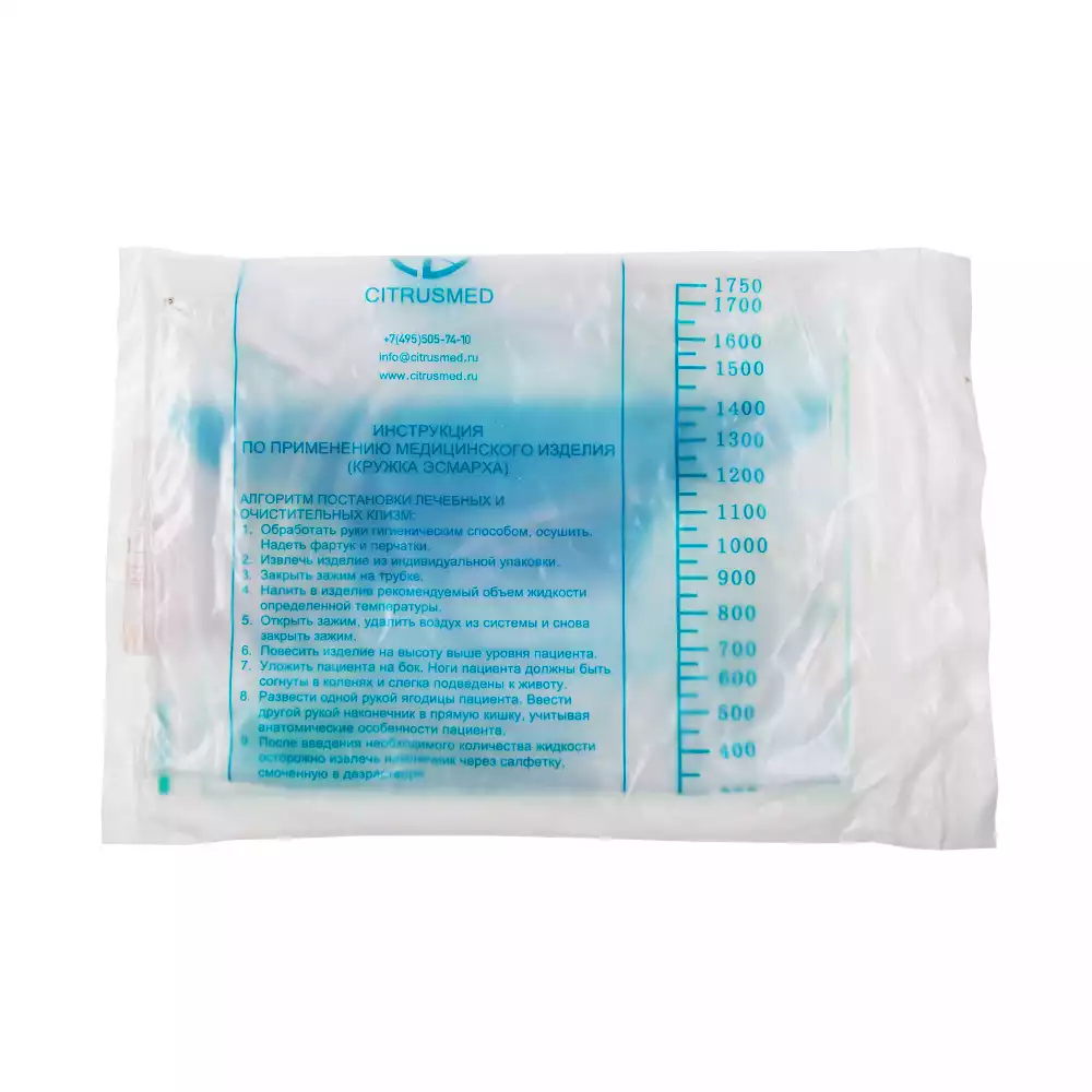 Кружка Эсмарха полимерная, объем 1,75л, одноразовая, стерильная