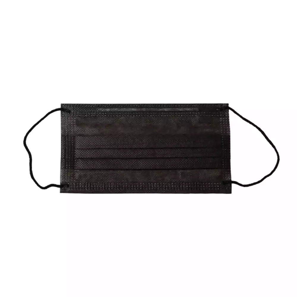 Маска медицинская 3-х слойная, с носовым фиксатором 10см, на резинке (круглая), материал СМС, нестерильная, черная, 50 шт/упак, п/э пакет