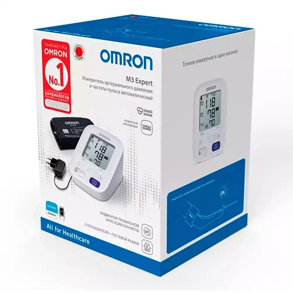 Тонометр OMRON М3 Expert, HEM 7154-ALRU, с универсальной манжетой 22-42см, адаптер, память для 2-х пользователей
