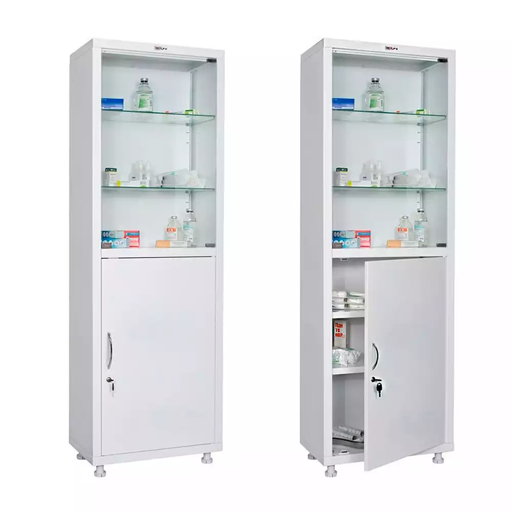 Медицинский шкаф для хранения растворов и медикаментов HILFE МД-1 1760/SG, размер 1750/1850x600x400мм, цвет белый