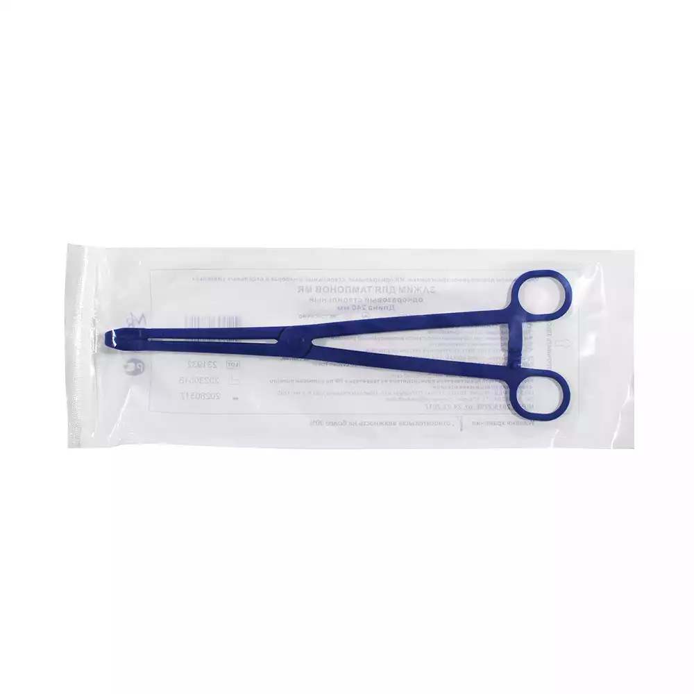 Пинцет медицинский 240мм, зажимный, одноразовый, стерильный