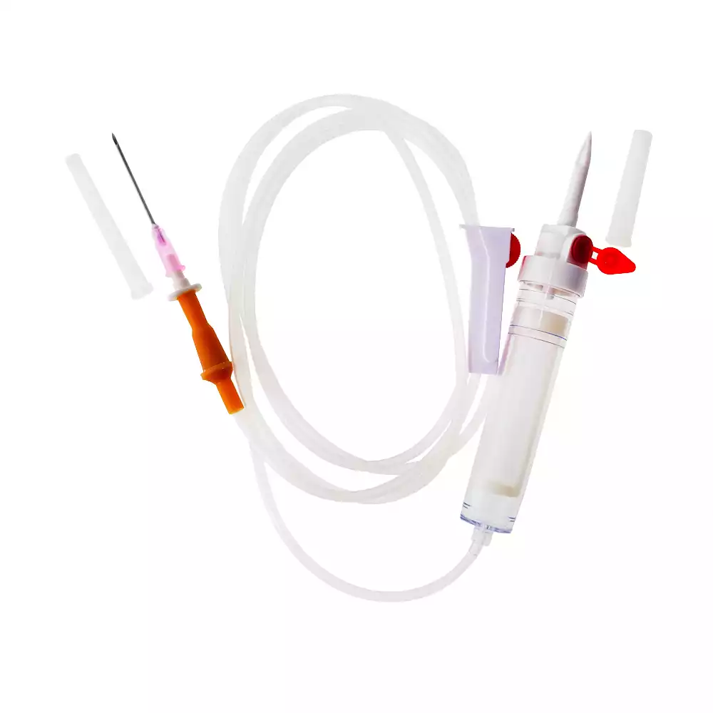 Система трансинфузионная KOMETALINE для переливания крови, с пластиковым шипом в пробку, игла 18G (1.2*40 мм)