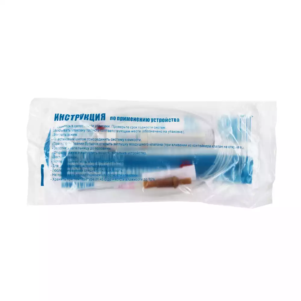 Система трансинфузионная KOMETALINE для переливания крови, с пластиковым шипом в пробку, игла 18G (1.2*40 мм)