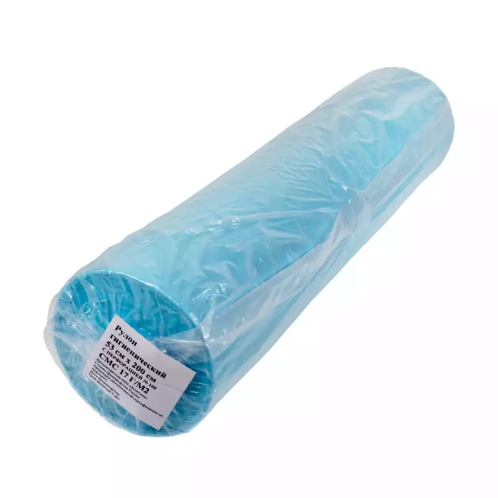 Рулон гигиенический, размер простыни 53см*200см, материал Спанбонд 17г/м2, для МРТ, с перфорацией №100, голубой