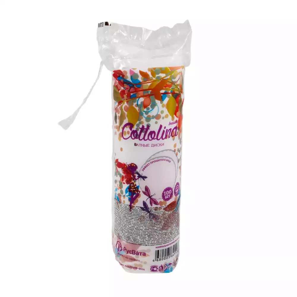Ватные диски "Cottolina", упаковка 100 шт, с имитацией прошивного края