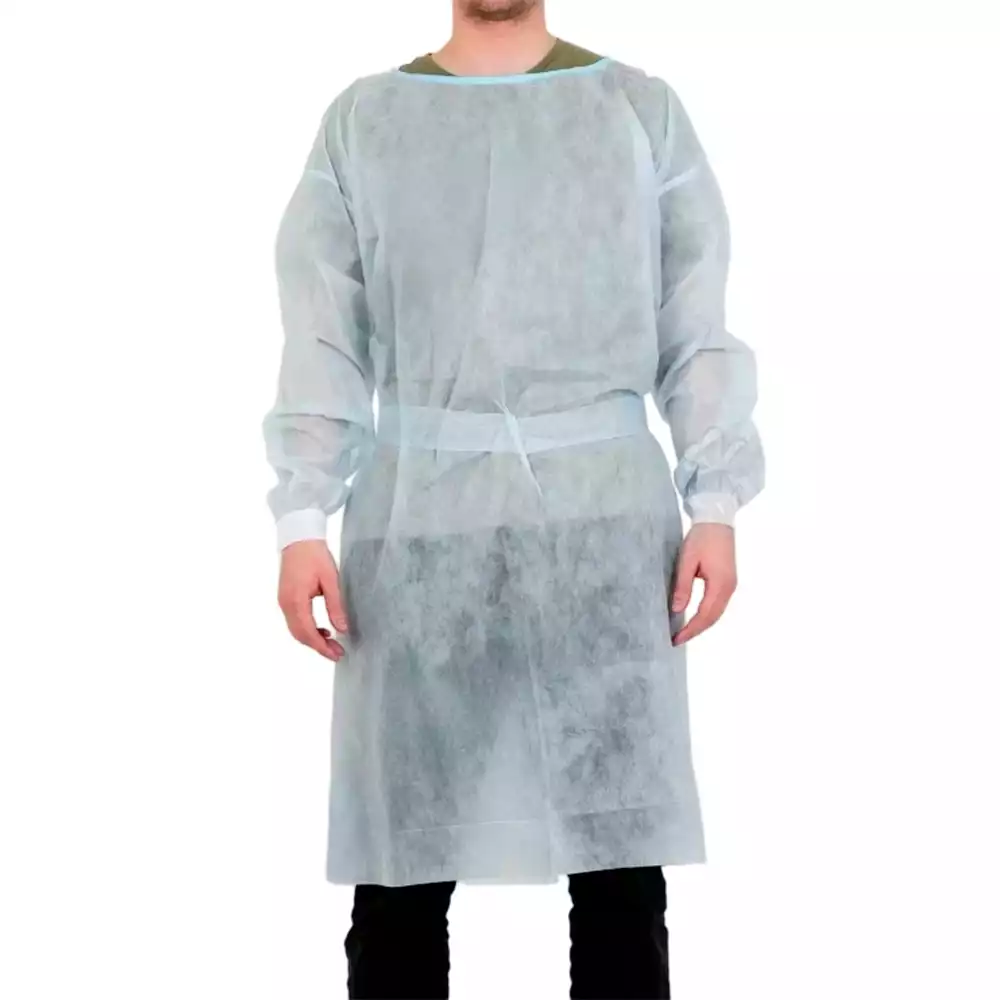 Халат изолирующий одноразовый на завязках, рукав на манжете, материал спанбонд длина 110 см голубой, XXL