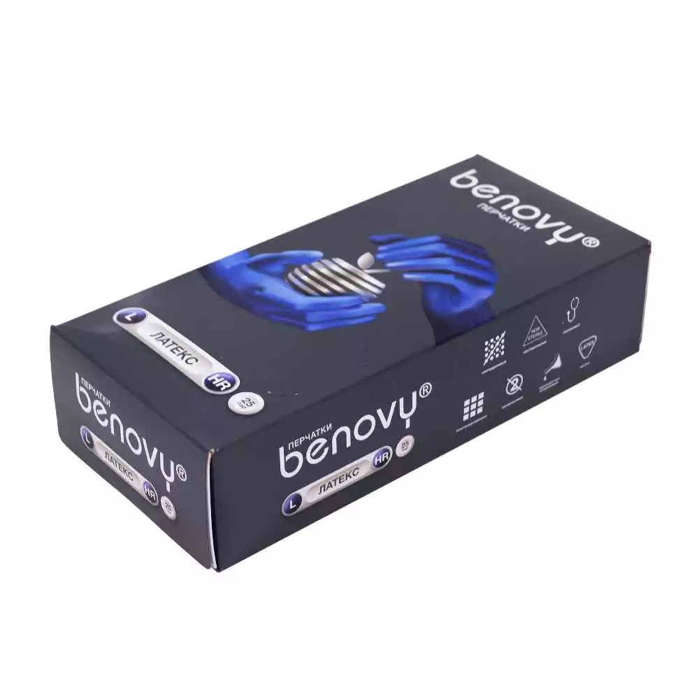 Перчатки BENOVY High Risk, размер L, латексные, неопудренные, повышенной прочности, нестерильные, упаковка 25 пар