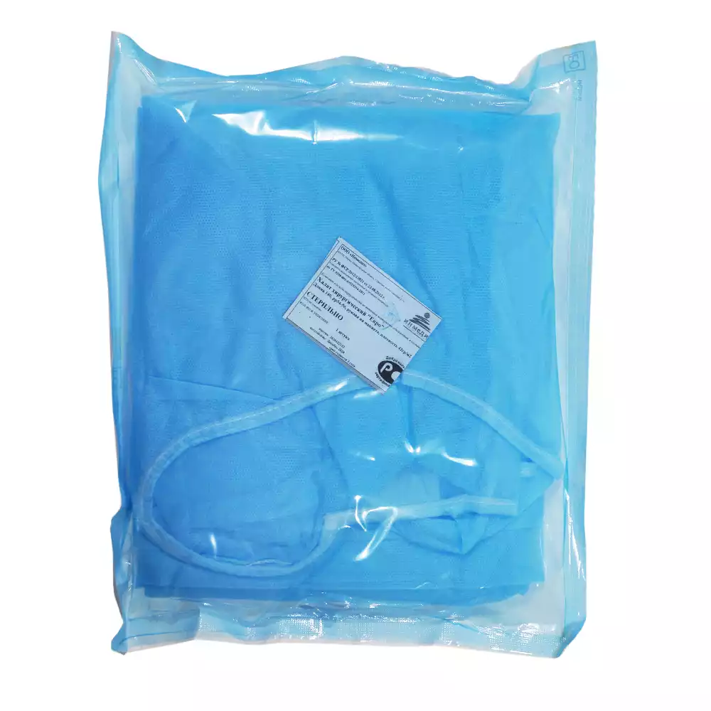 Халат хирургический ЕВРО, длина 140см, материал СМС 42г/м2, размер 54-56, стерильный