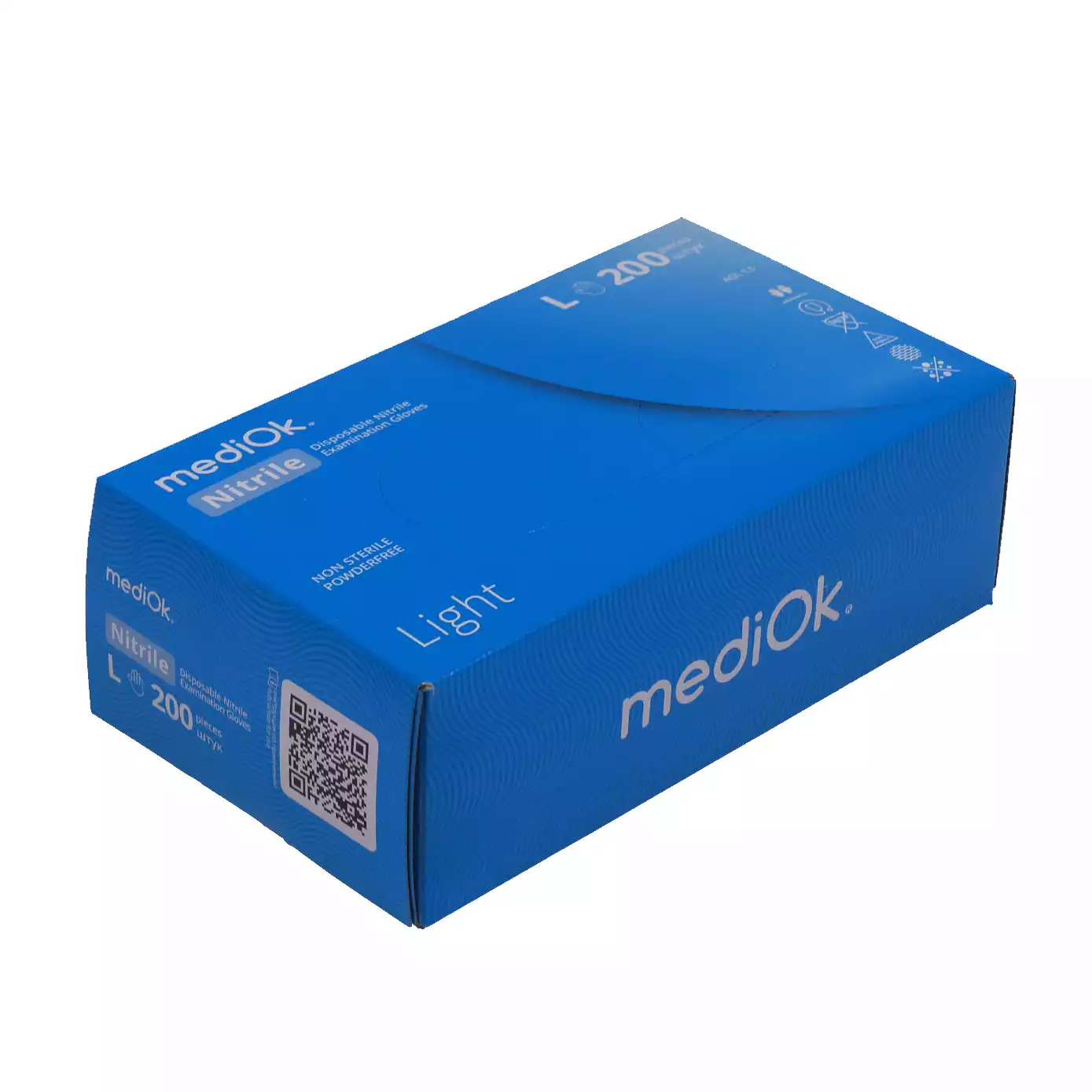 Перчатки mediOk LIGHT, размер L, нитриловые, вес 5,4г/пара, неопудренные, текстурированные на пальцах, цвет голубой, нестерильные упаковка 100 пар