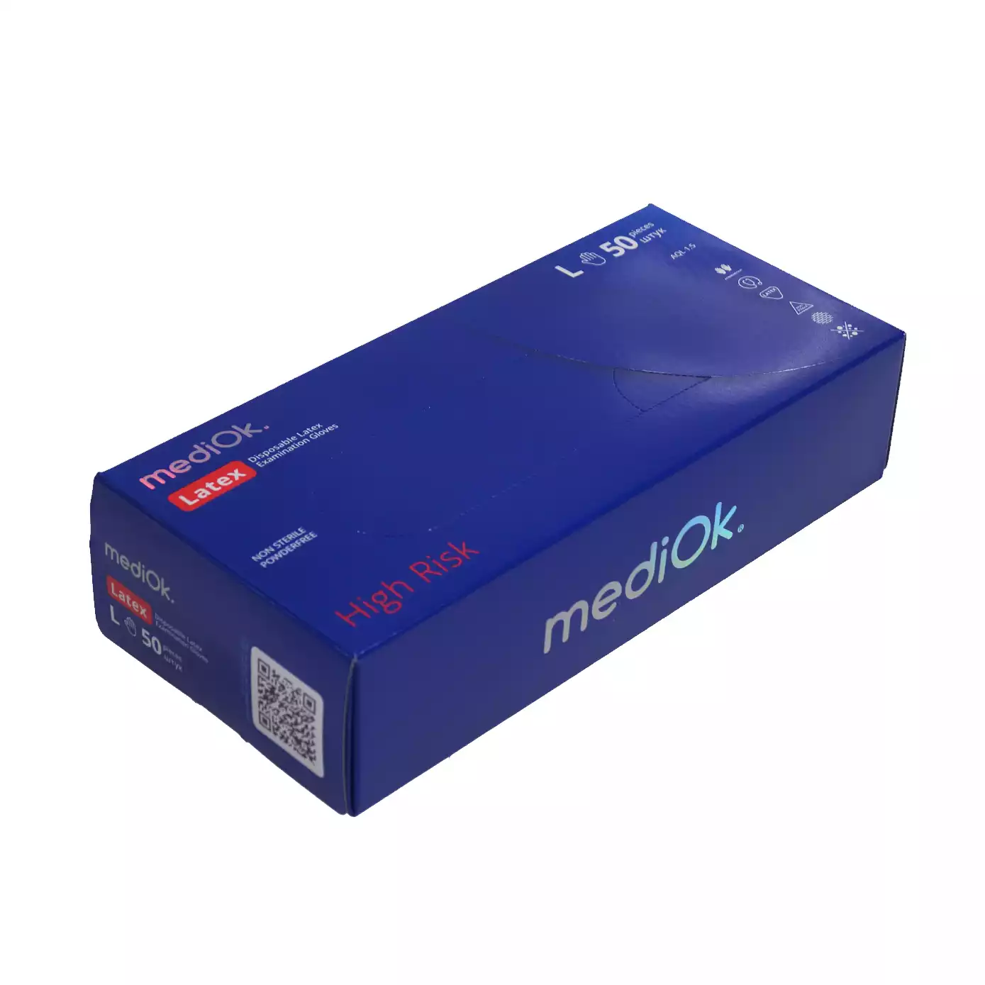 Перчатки MediOk High Risk, размер L, латексные, неопудренные, повышенной прочности, вес 13гр/пара, нестерильные, упаковка 25 пар