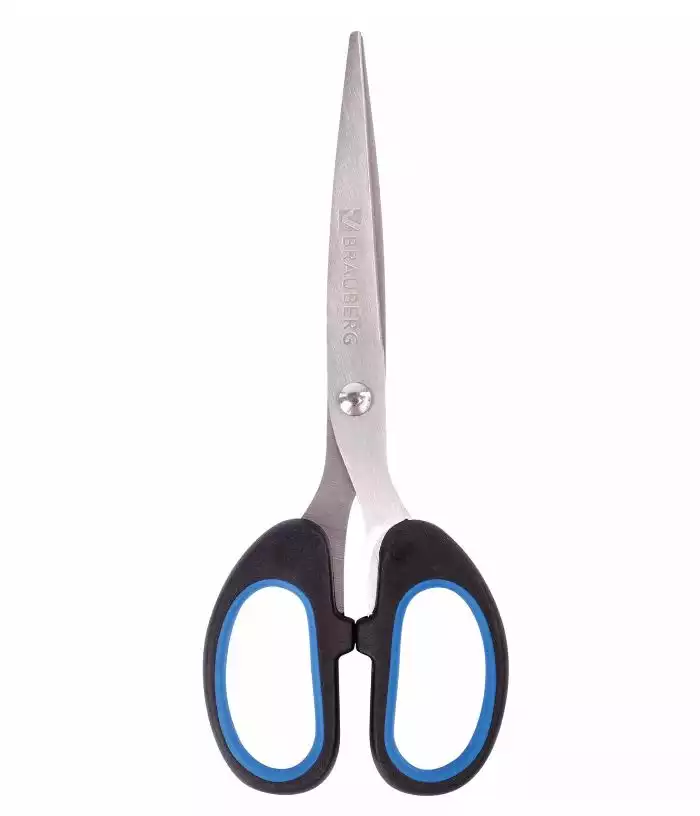 Ножницы BRAUBERG "Classic+", 160 мм, черно-синие, классической формы, резиновые вставки