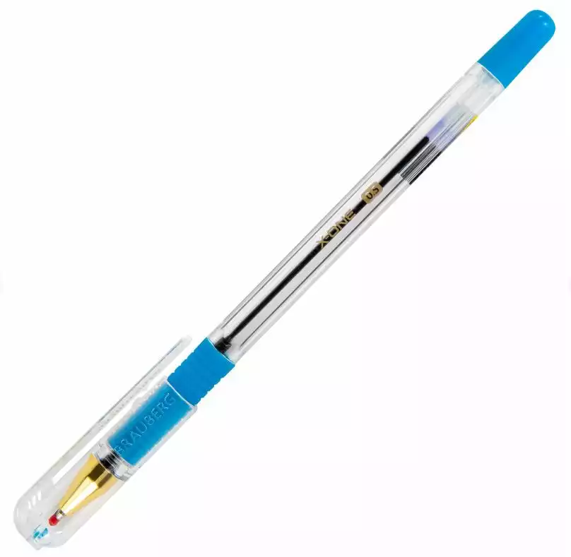 Ручка шариковая с грипом BRAUBERG "X-ONE" СИНЯЯ корпус прозрачный, узел 0,5 мм, линия письма 0,35 мм