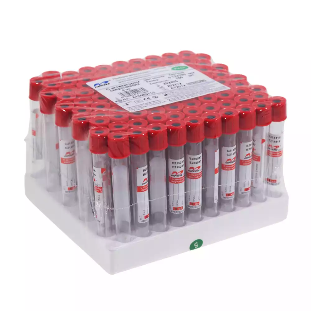 Пробирка IMPROVACUTER для исследования сыворотки (активатор свертывания), объем 6мл, размер 13*100мм, пластик, тип пробирки SCB