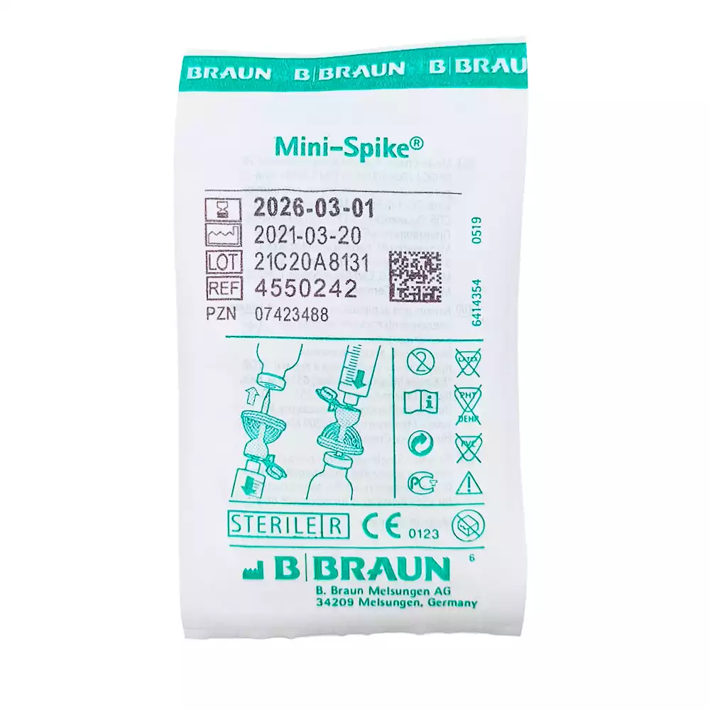 Канюля для многократного забора медикаментов Мини Спайк Плюс, с антибактериальным воздушным фильтром 0,45мкм, стандарный наконечник, зеленая